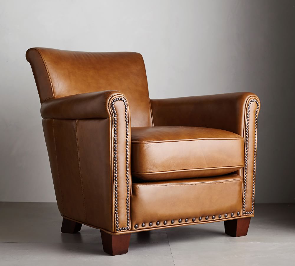 Irving leather armchair with nailheads deals
